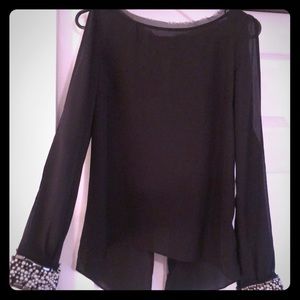 Black top / blouse with pearl and silver accents